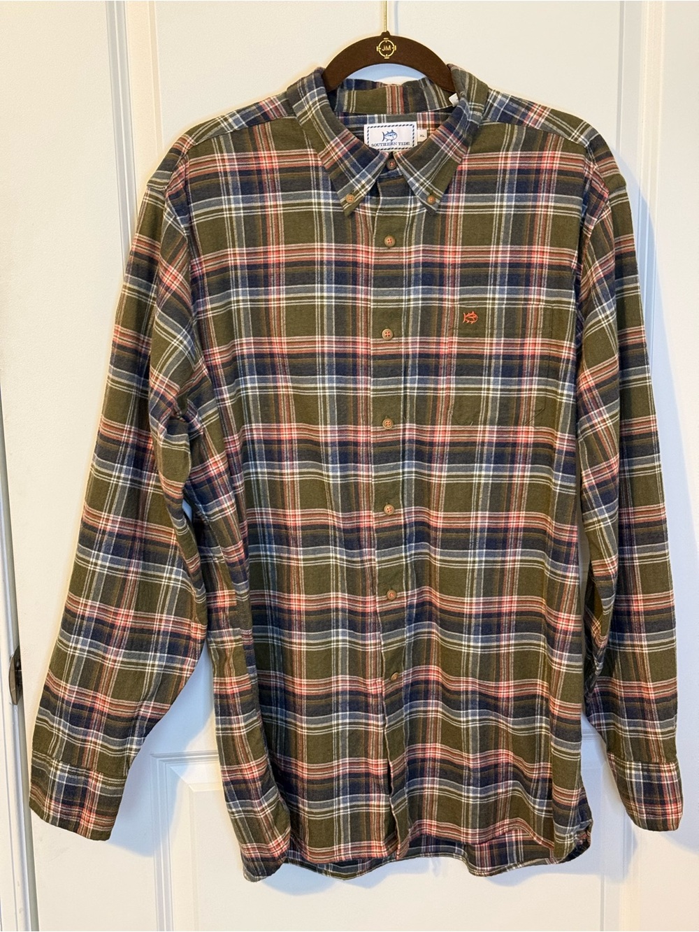 Southern Tide Plaid Button Down Shirt Men’s XL Olive Navy Cotton Flannel
